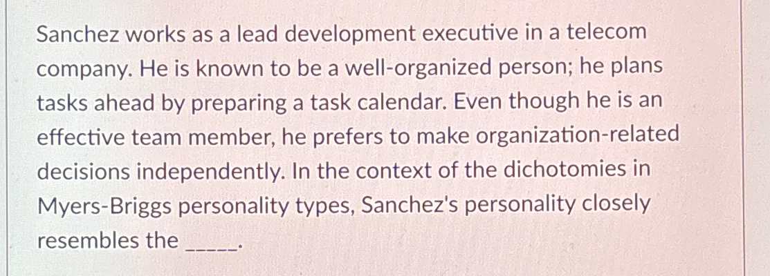  Sanchez works as a lead development executive in a telecom company.
