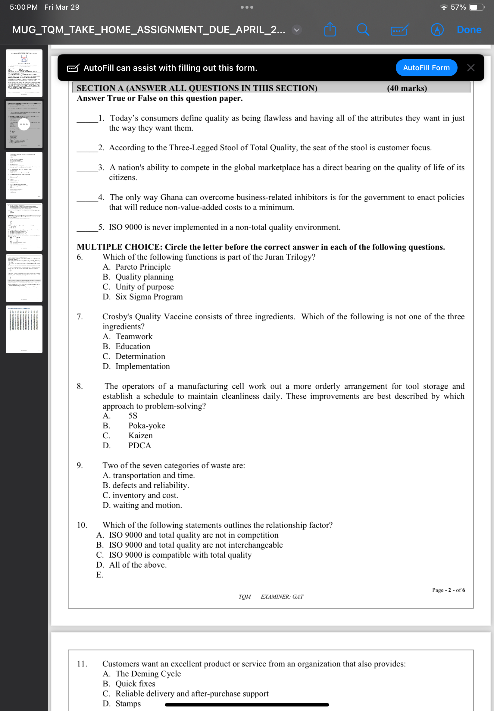  5:00 PM Fri Mar 29 57% MUG_TQM_TAKE_HOME_ASSIGNMENT_DUE_APRIL_2... AutoFill can assist with