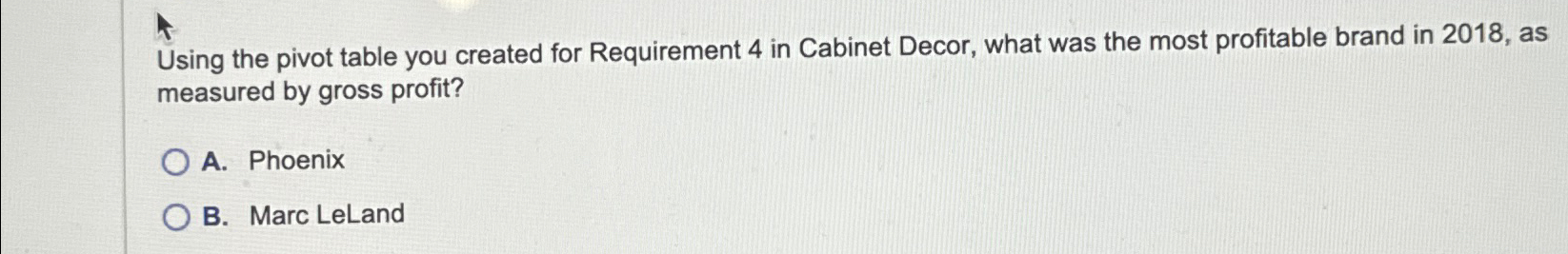  Using the pivot table you created for Requirement 4 in Cabinet