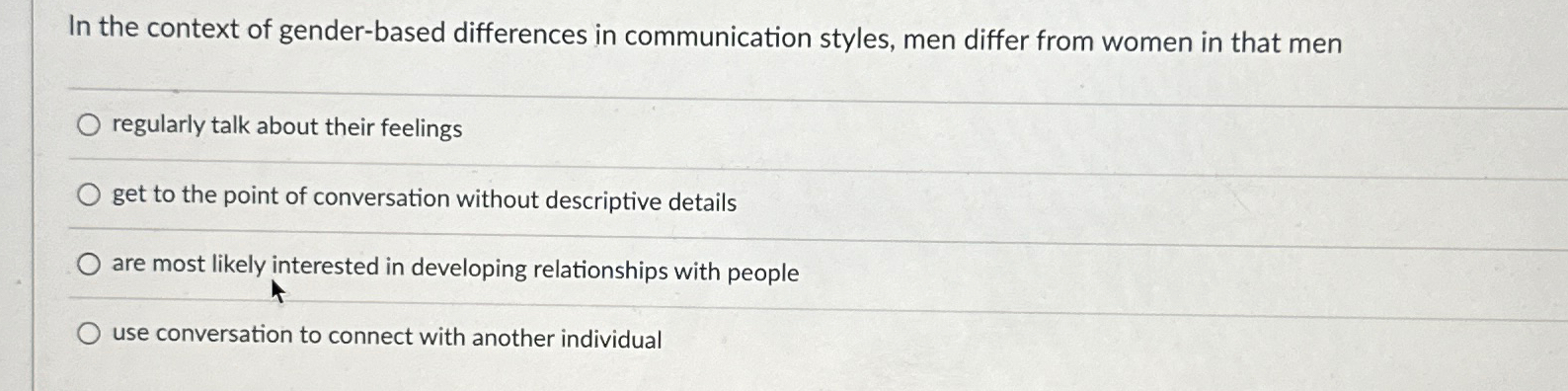  In the context of gender-based differences in communication styles, men differ