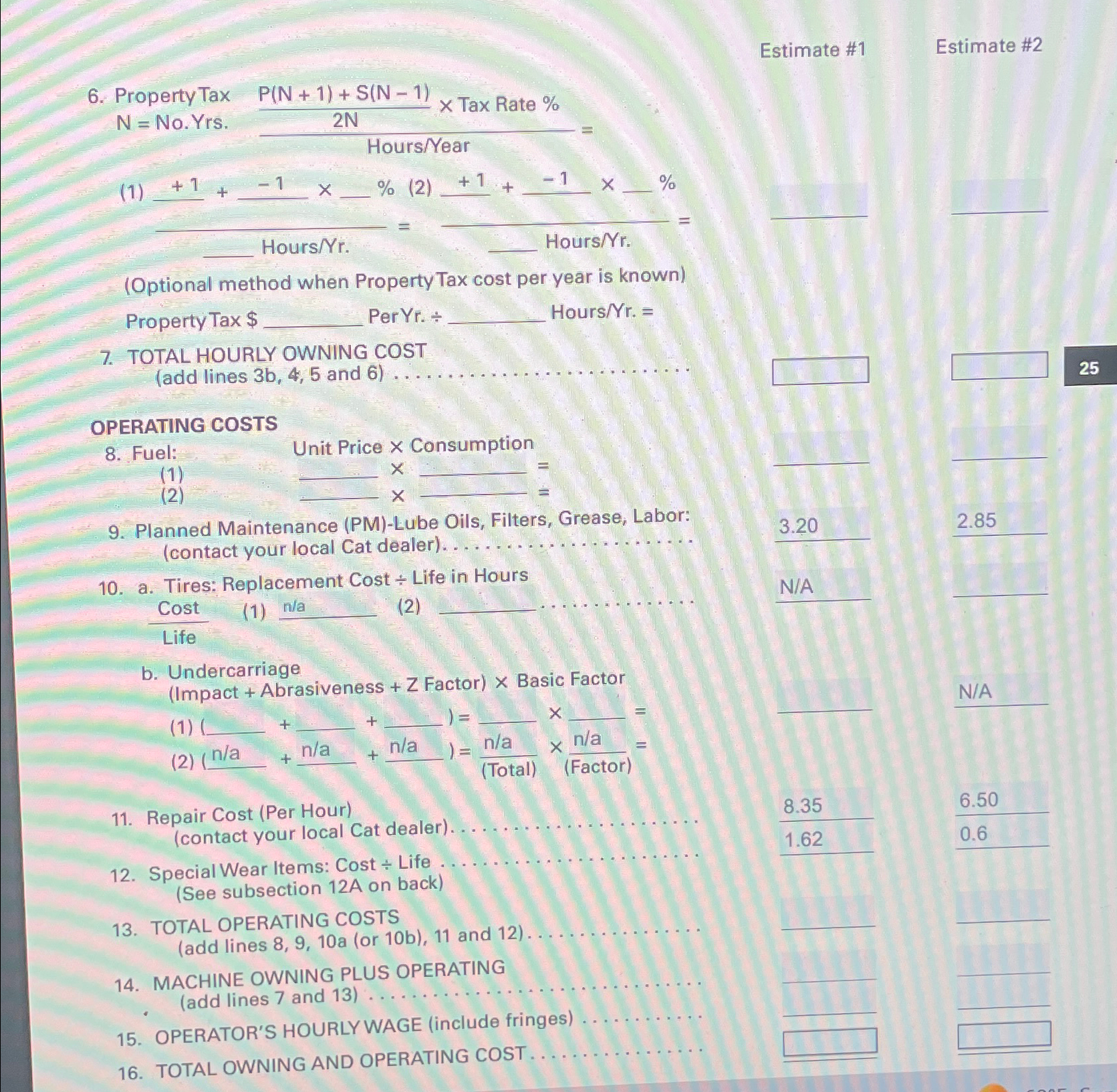  Estimate #1 Estimate #2 (1) (Optional method when PropertyTax cost per