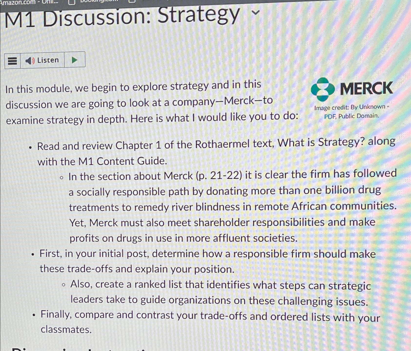  M1 Discussion: Strategy In this module, we begin to explore strategy