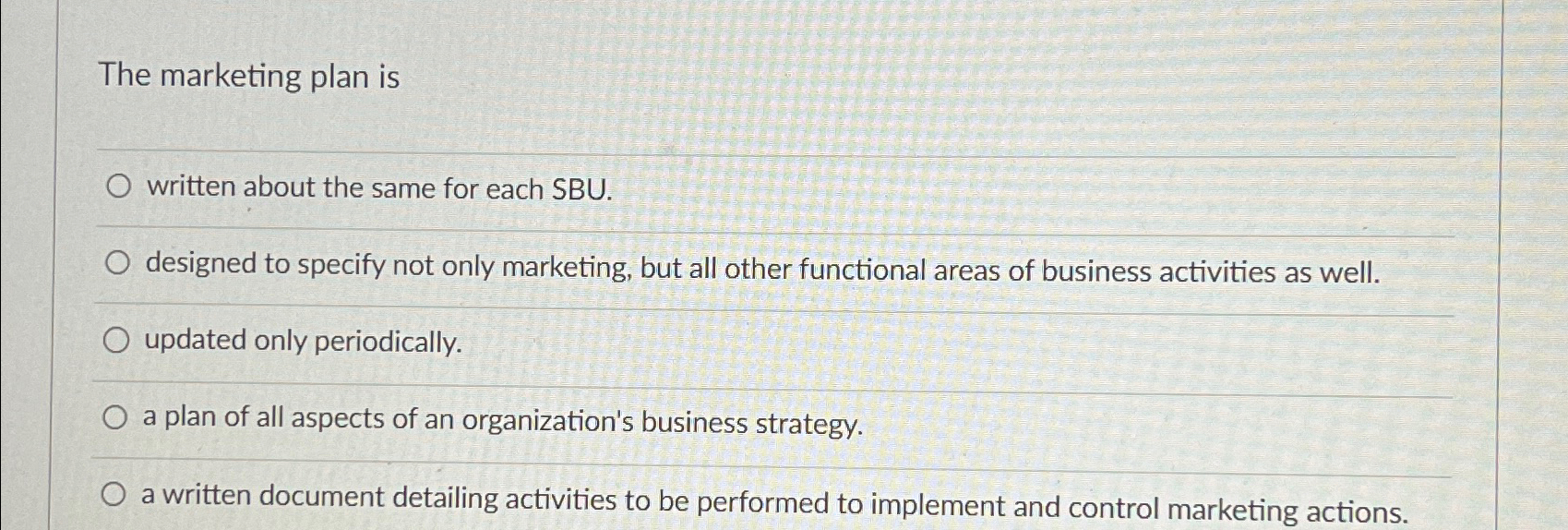  The marketing plan is written about the same for each SBU.