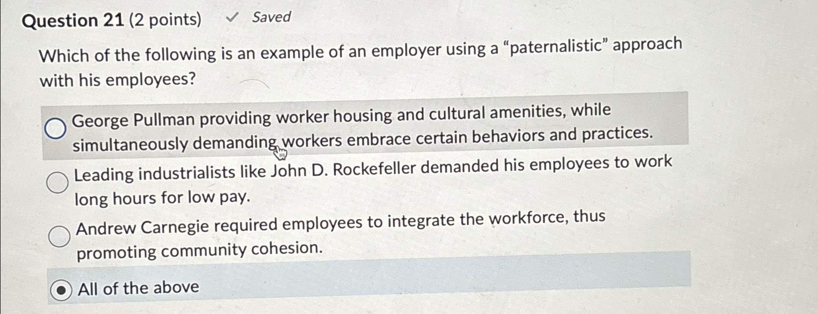  Question 21(2 points) Saved Which of the following is an example