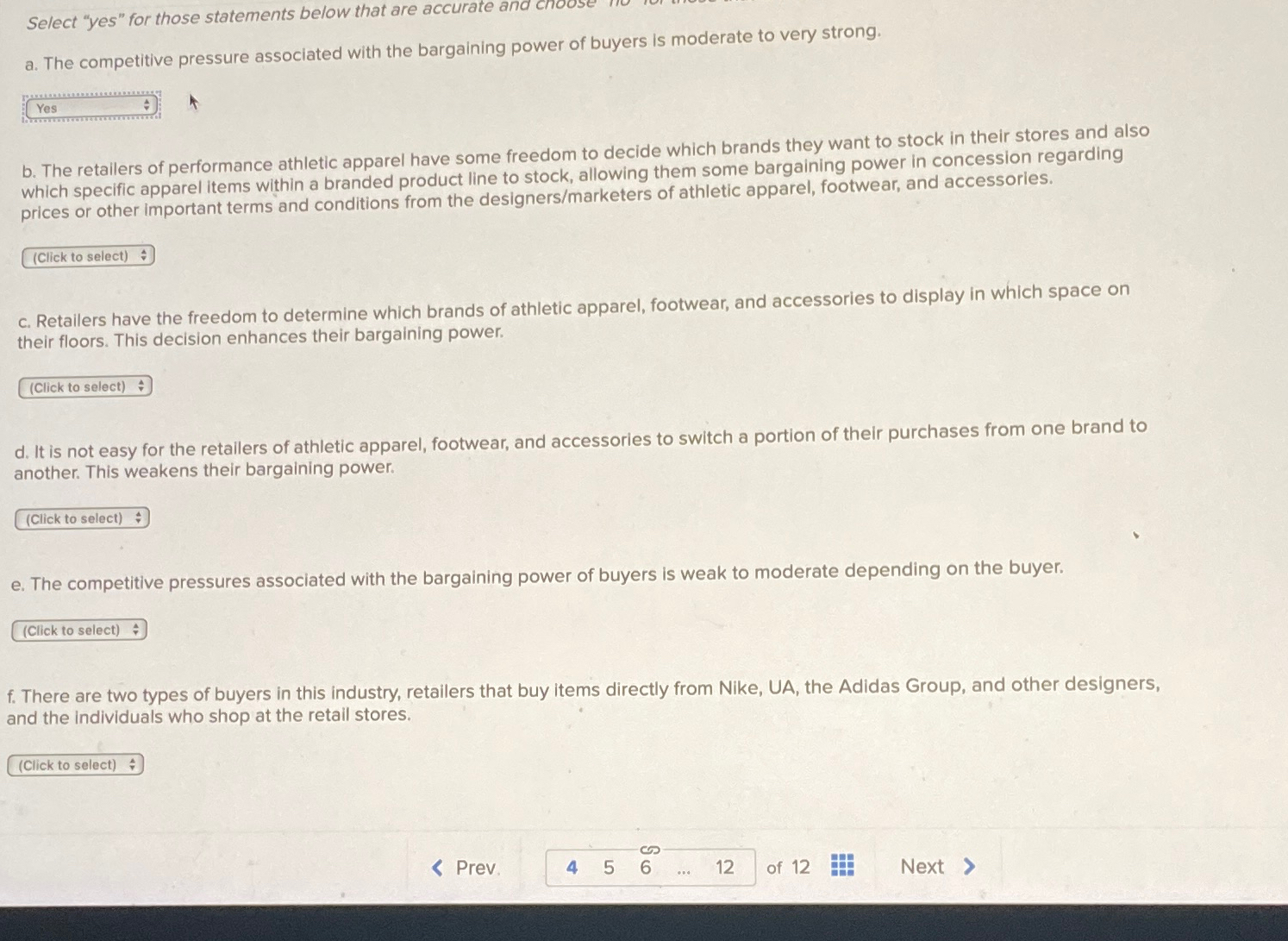  Select "yes" for those statements below that are accurate and a.