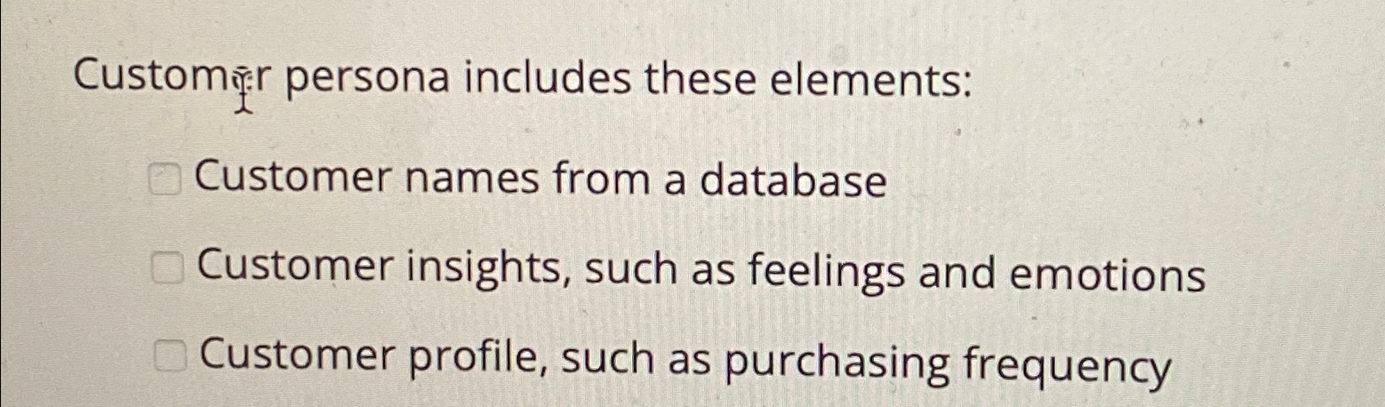  Customir persona includes these elements: Customer names from a database Customer