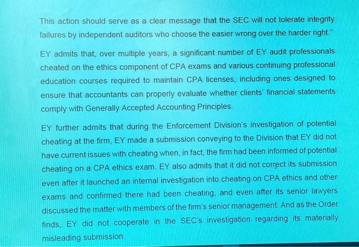 ARTICLE BELOW AND ANSWER THE QUESTIONS THAT FOLLOW: Ernst \& Young to
