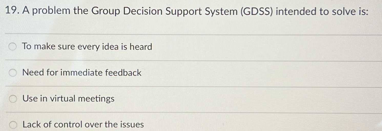  A problem the Group Decision Support System (GDSS) intended to solve