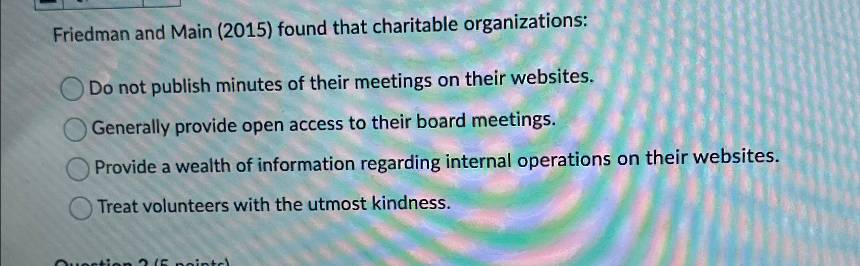  Friedman and Main (2015) found that charitable organizations: Do not publish