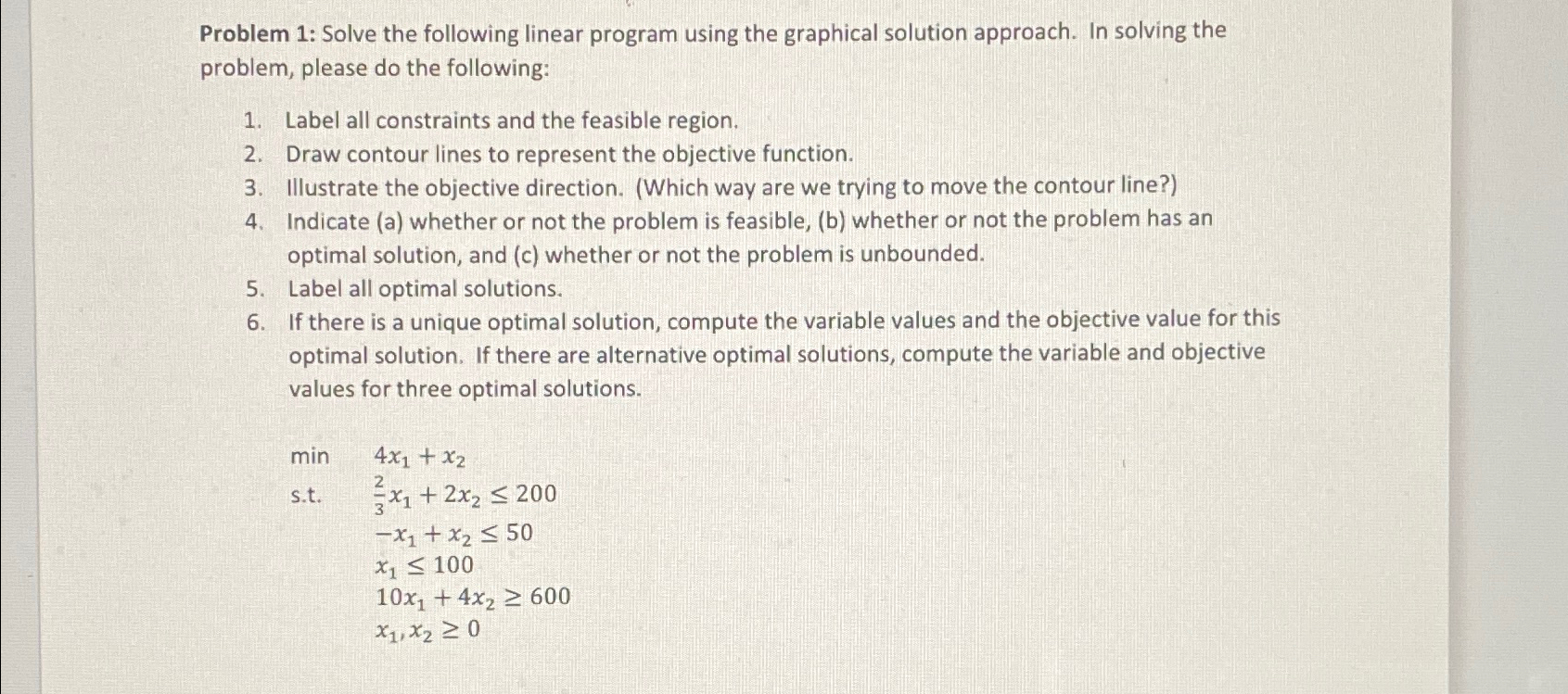 Problem 1: Solve the following linear program using the graphical solution