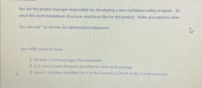  1 You are the project manager responsible for developing a new