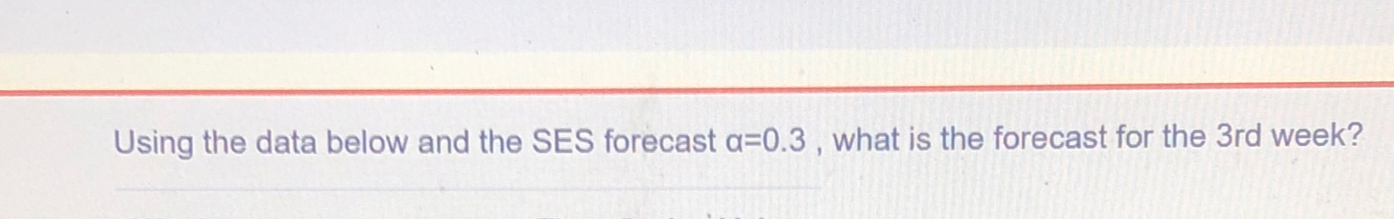  Using the data below and the SES forecast =0.3, what is