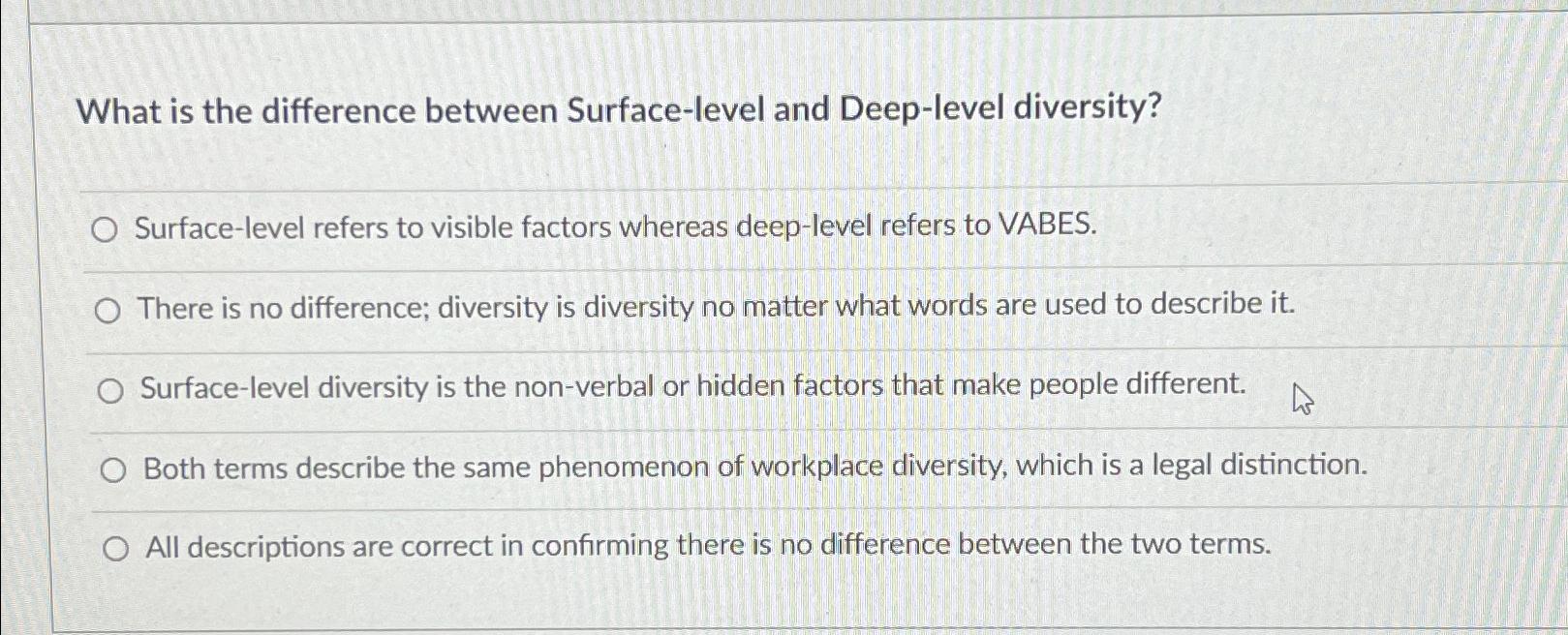  What is the difference between Surface-level and Deep-level diversity? Surface-level refers