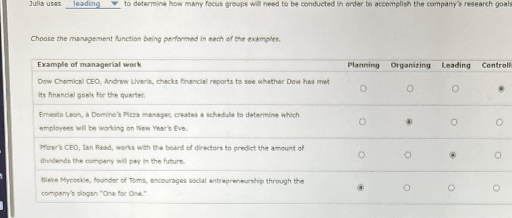  Julia uses leading to determine how many focus groups will need