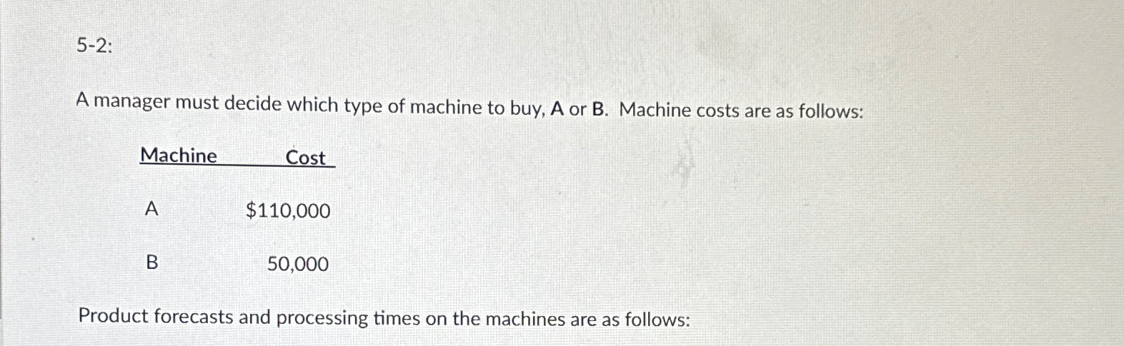  5-2: A manager must decide which type of machine to buy,