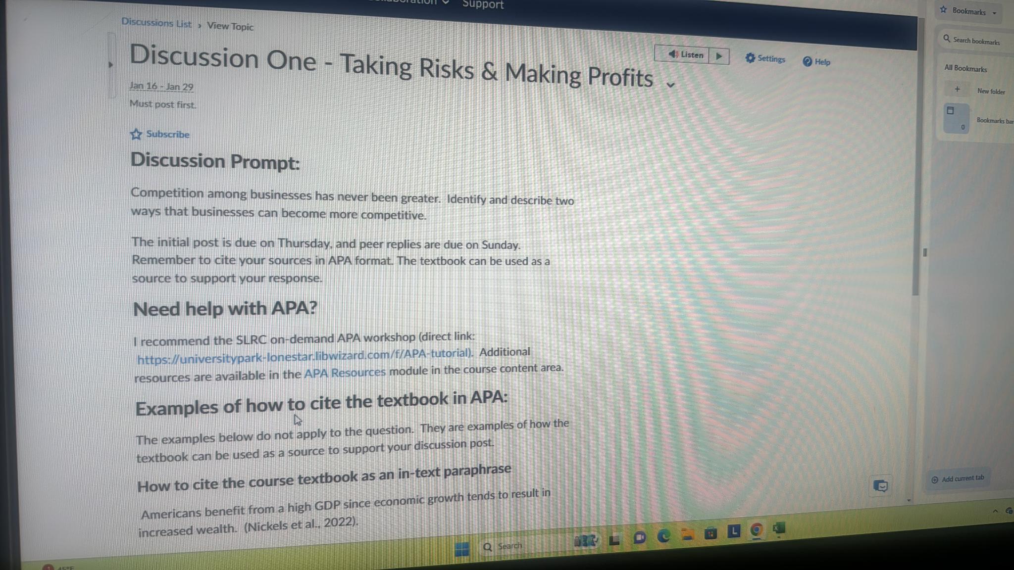  Discussions List, View Topic Discussion One - Taking Risks & Making