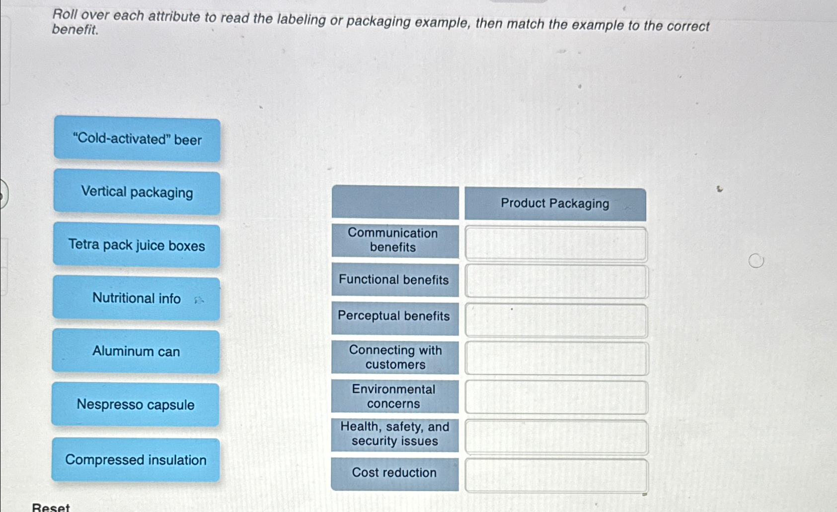  Roll over each attribute to read the labeling or packaging example,