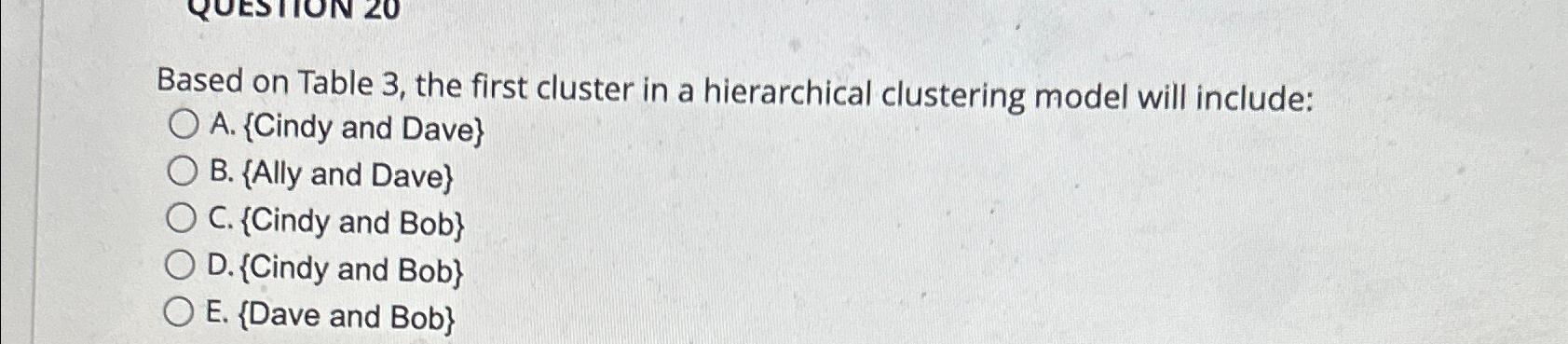  Based on Table 3, the first cluster in a hierarchical clustering