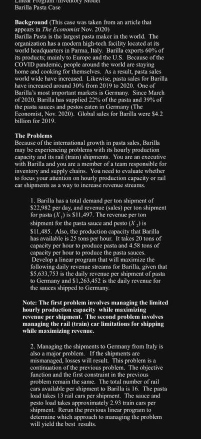  Barilla Pasta Case Background (This case was taken from an article