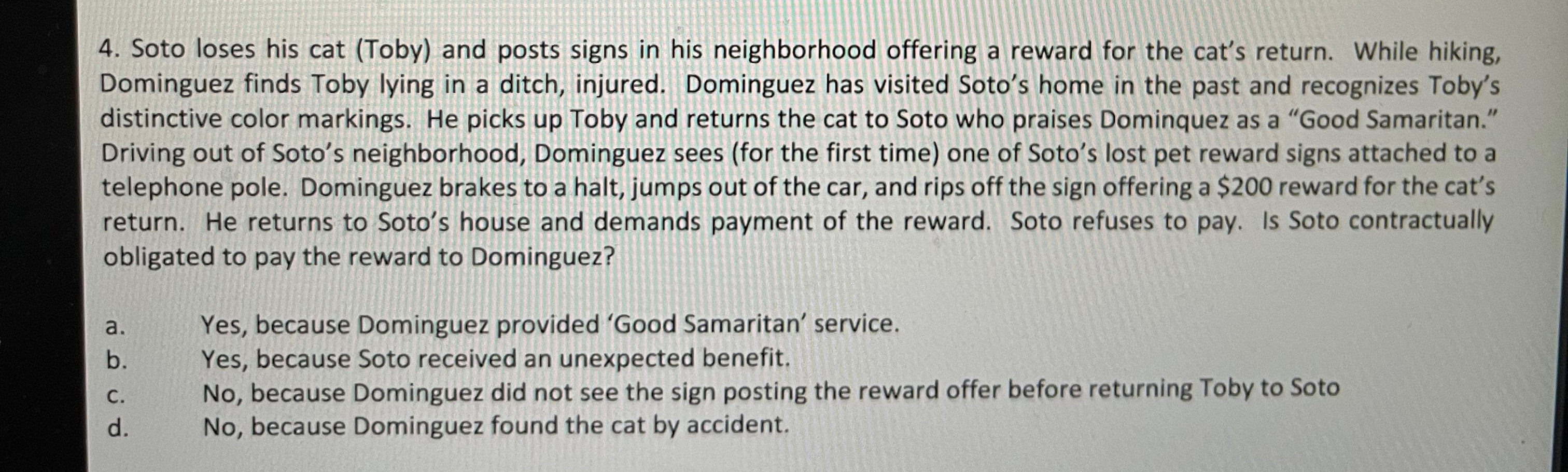  Soto loses his cat (Toby) and posts signs in his neighborhood