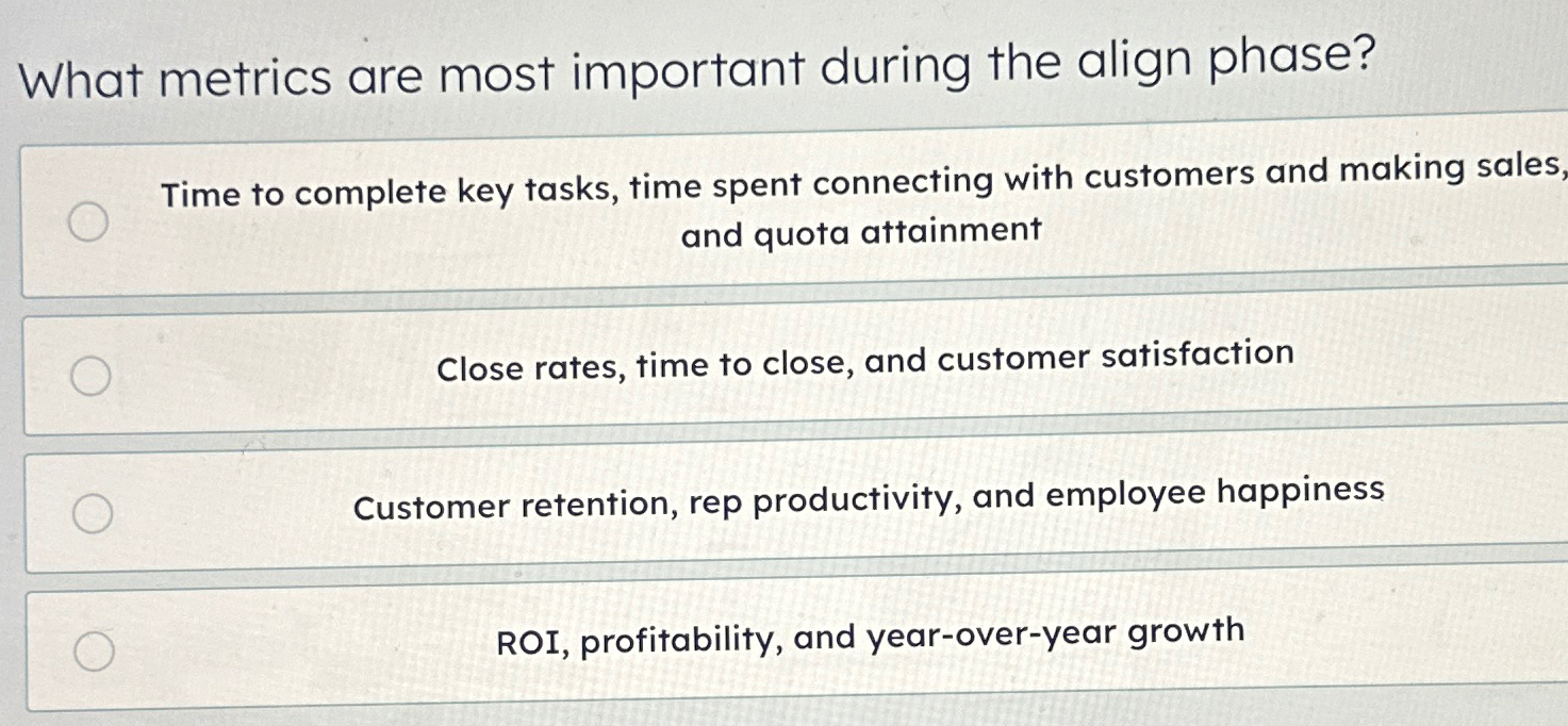  What metrics are most important during the align phase? Time to