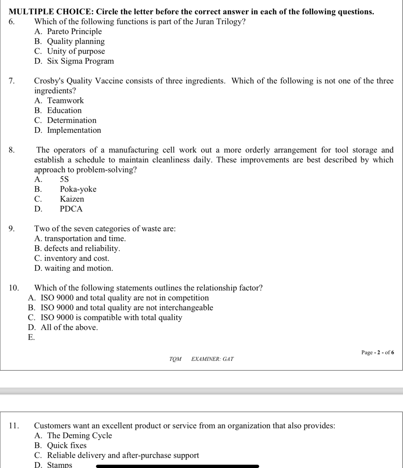  MULTIPLE CHOICE: Circle the letter before the correct answer in each