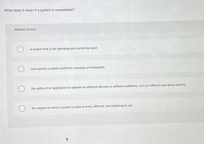  What does it mean if a system is unavailable? Multiple Choice