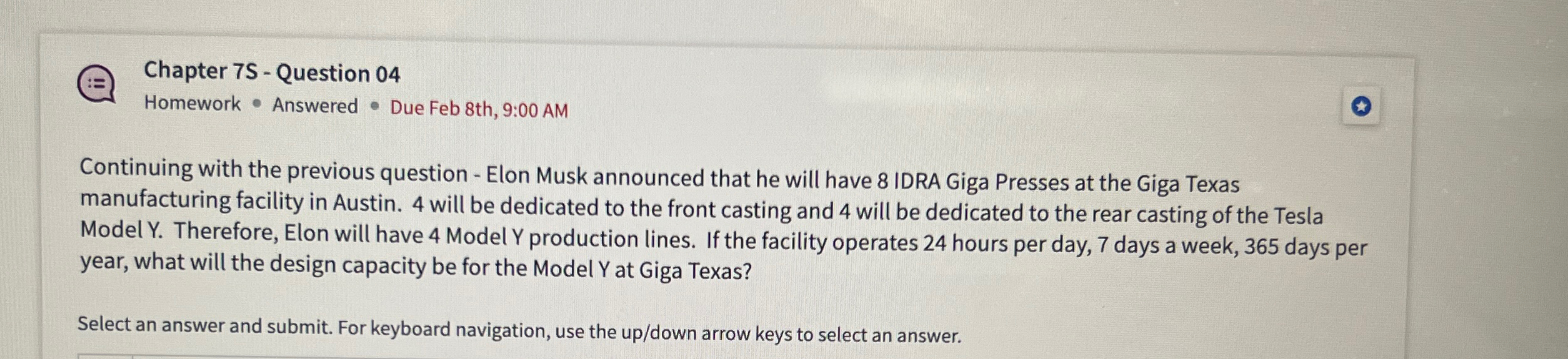  Chapter 7S - Question 04 Homework * Answered * Due Feb