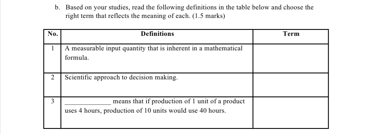  b. Based on your studies, read the following definitions in the