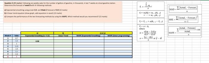  Deternine the lorecast ol week a with th following method: b)