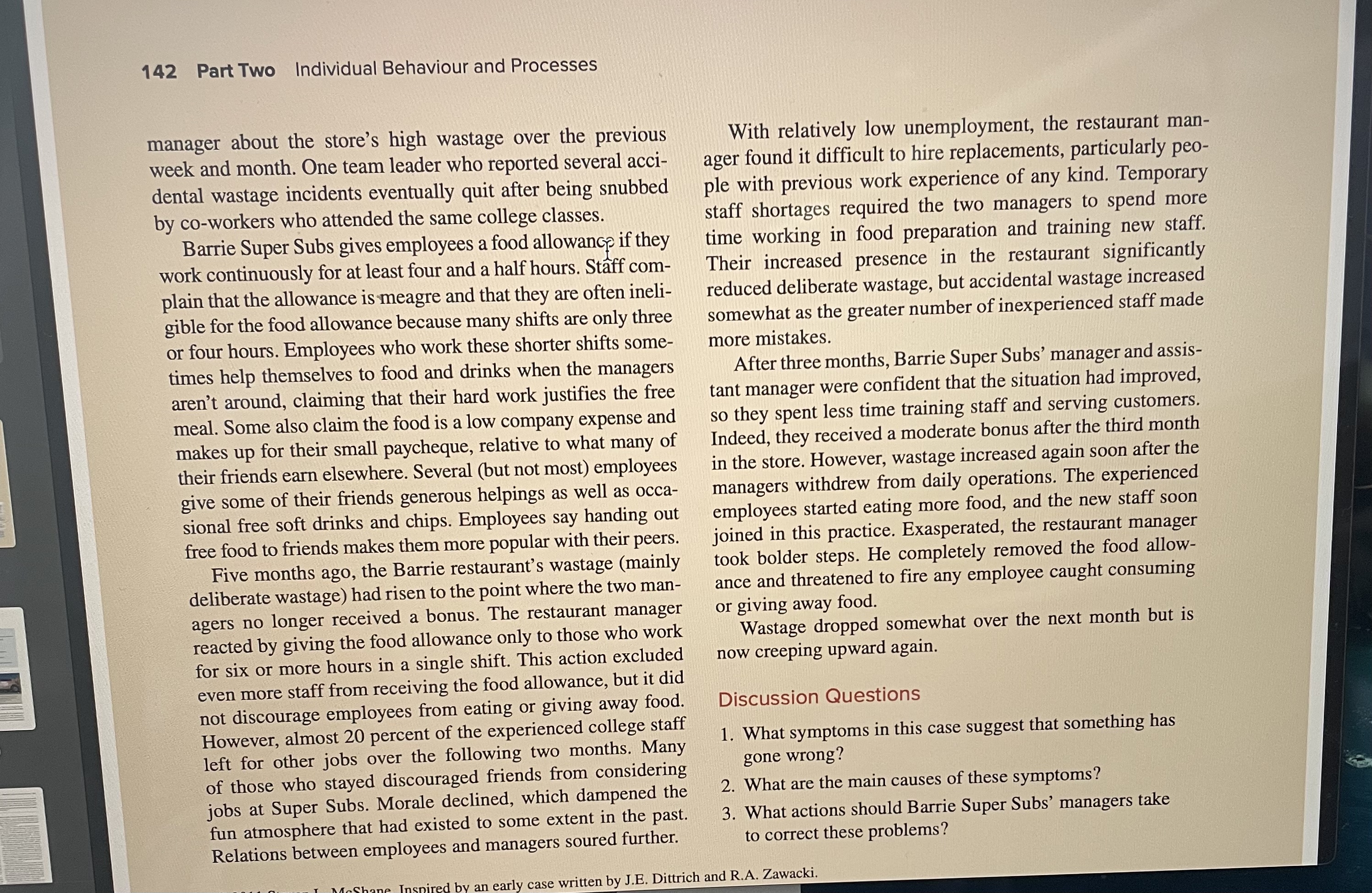  142 Part Two Individual Behaviour and Processes manager about the store's