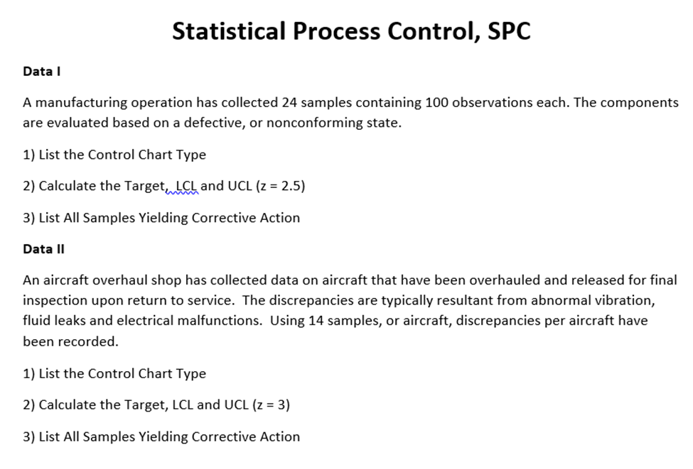 Statistical Process Control, SPC Data I A manufacturing operation has collected
