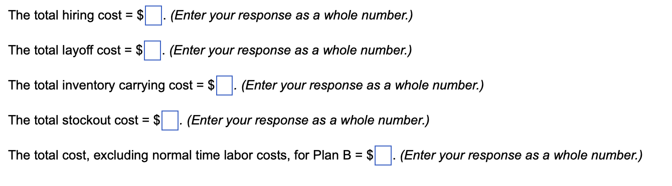 plans on an incremental cost basis: whole numbers). The total cost, excluding