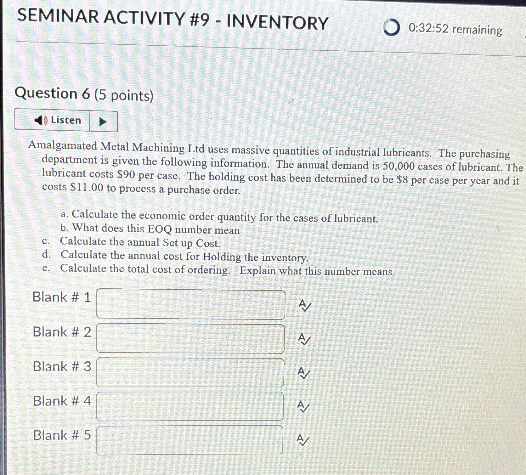  SEMINAR ACTIVITY #9- INVENTORY 0:32:52 remaining Question 6(5 points) Amalgamated Metal