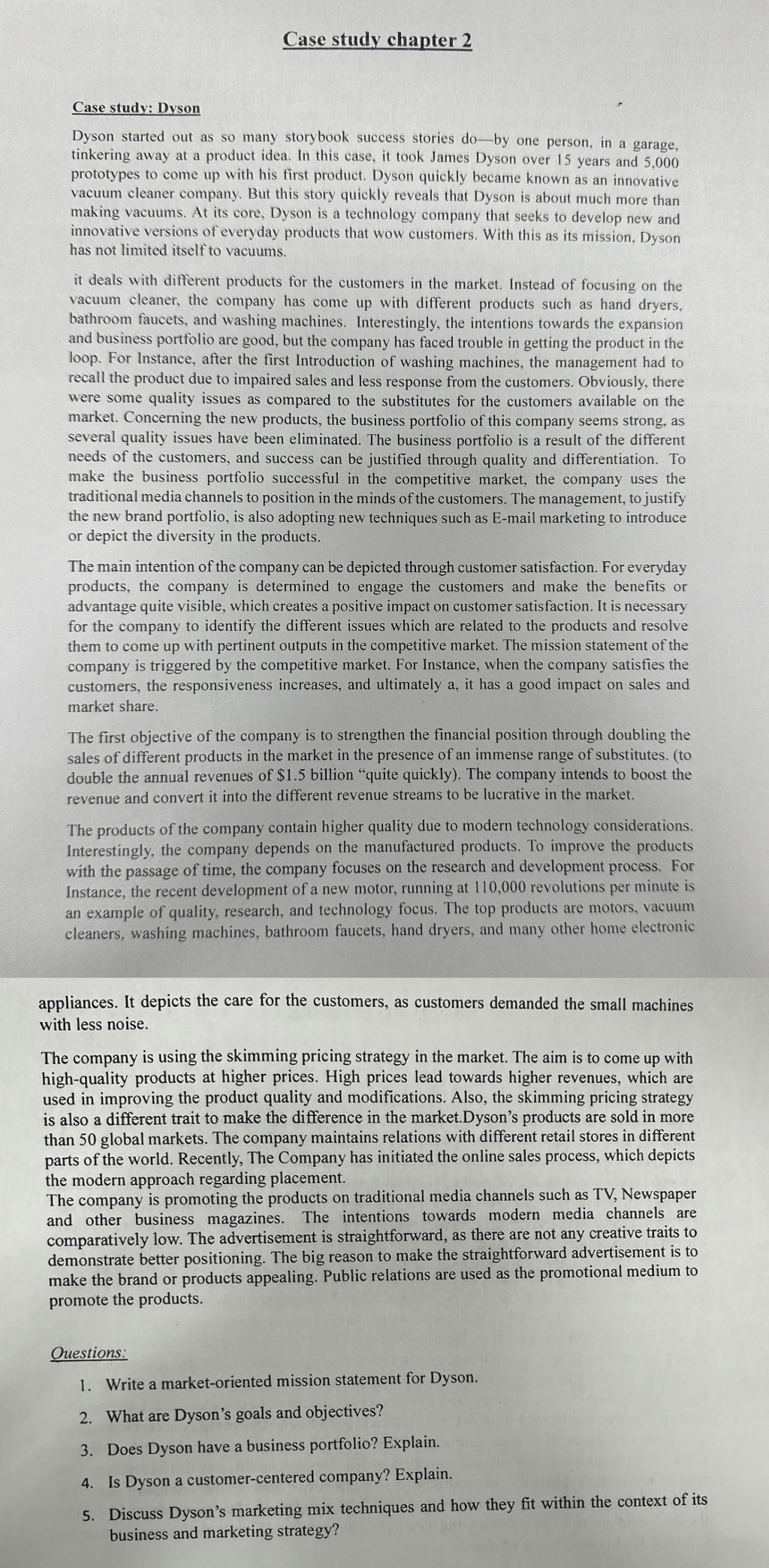  Case study chapter 2 Case study: Dyson Dyson started out as