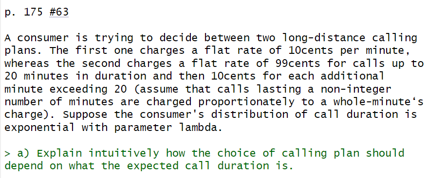  p.175#63 A consumer is trying to decide between two long-distance calling