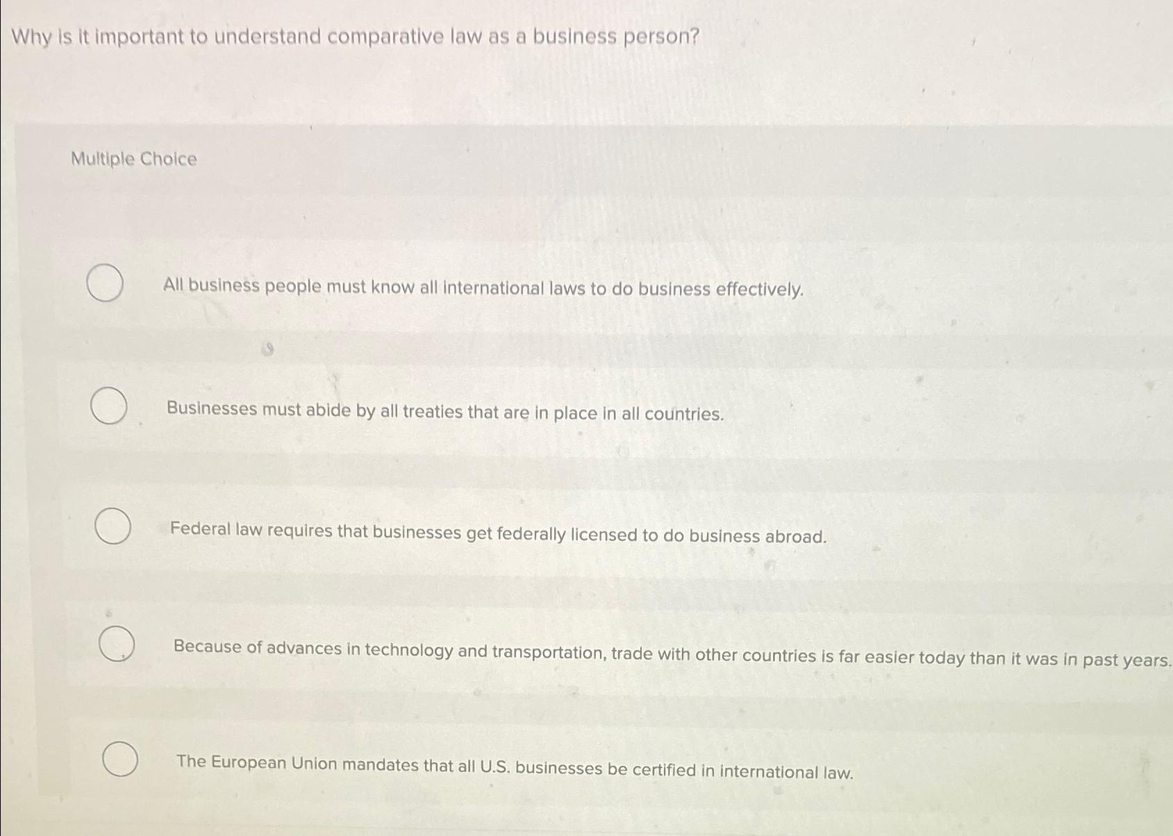  Why is it important to understand comparative law as a business