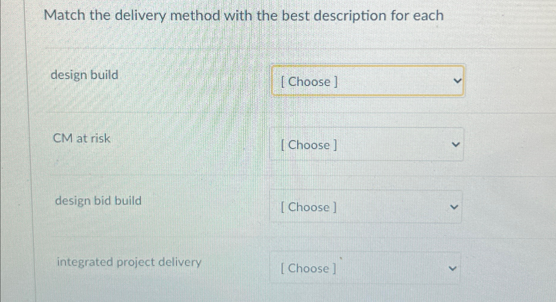  Match the delivery method with the best description for each design