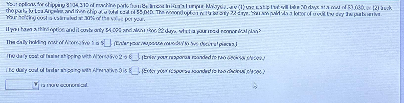  Your options for shipping $104,310 of machine parts from Baitimore to