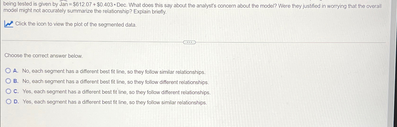  being tested is given by widehat(Jan)=$612.07+$0.403* Dec. What does this say