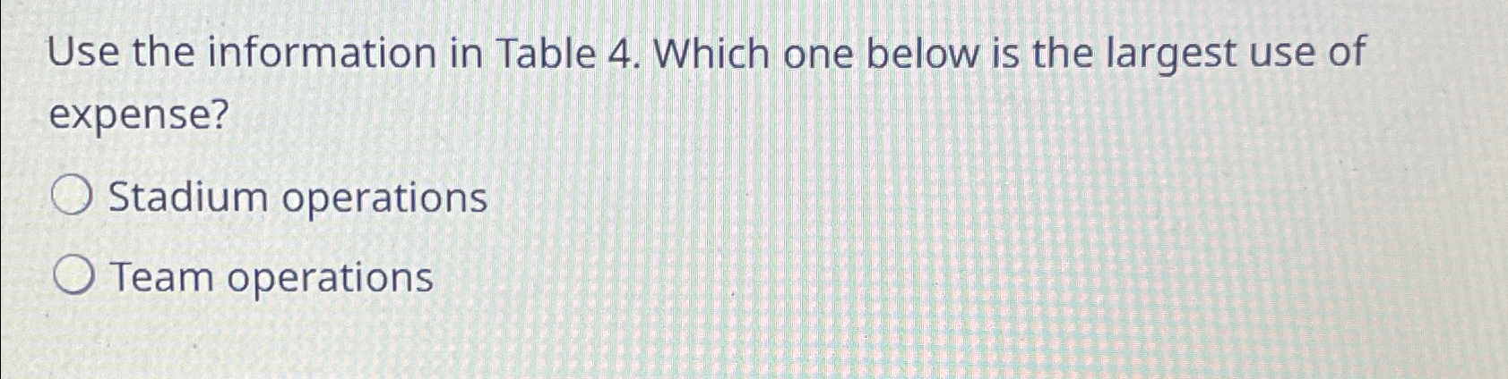  Use the information in Table 4. Which one below is the