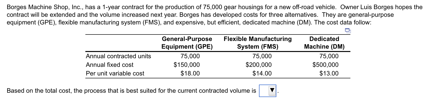  Borges Machine Shop, Inc., has a 1-year contract for the production