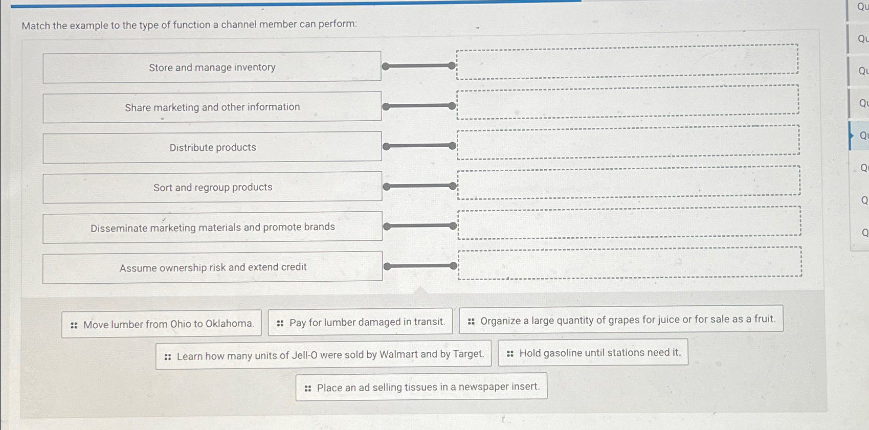  Match the example to the type of function a channel member