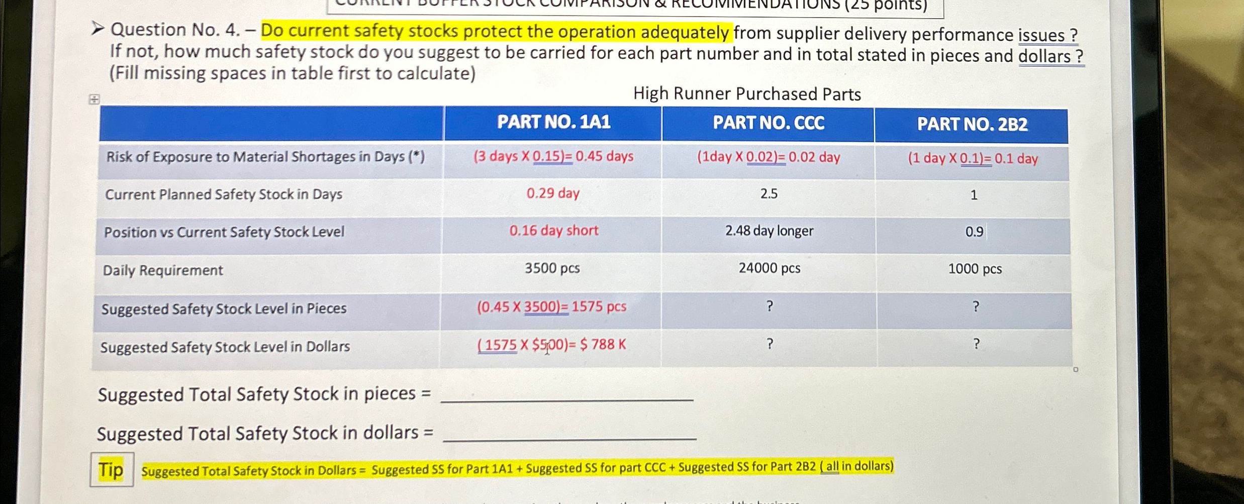  DQuestion No.4.- Do current safety stocks protect the operation adequately from
