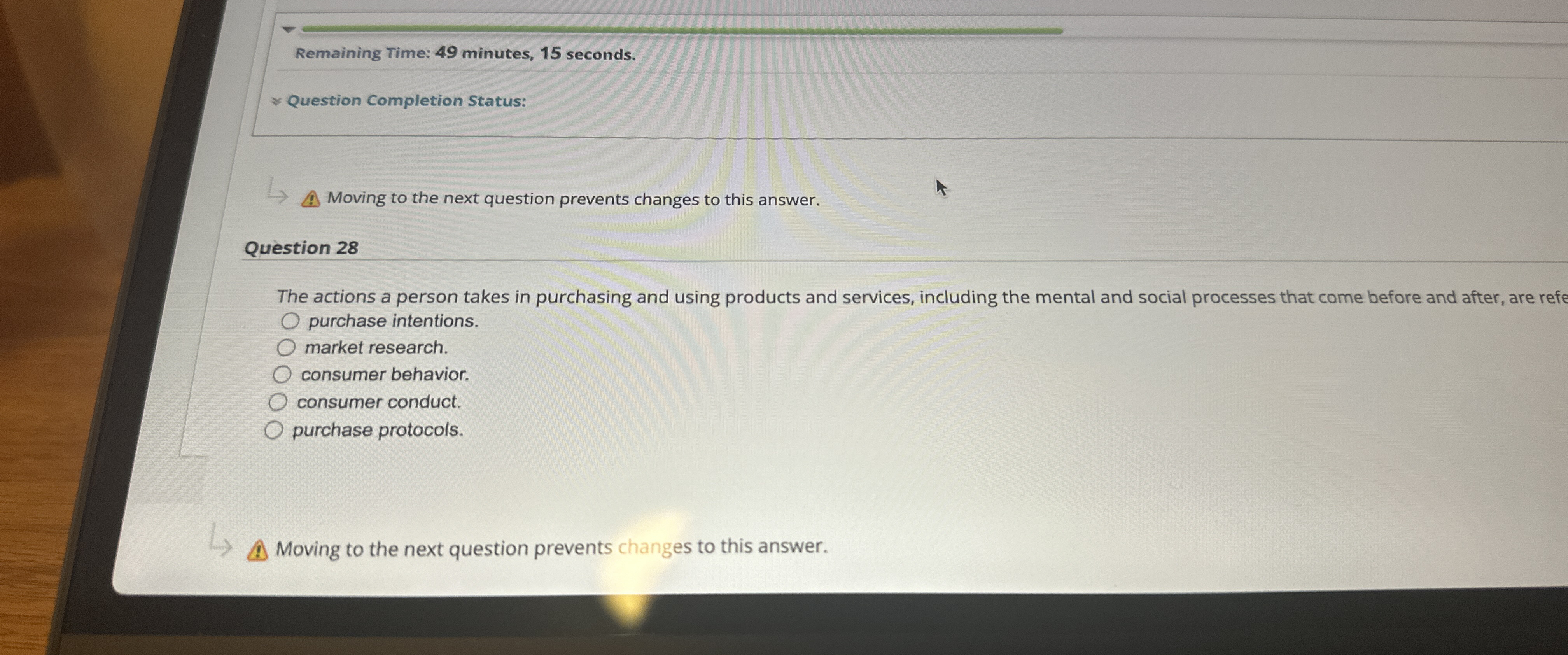  Remaining Time: 49 minutes, 15 seconds. Question Completion Status: Moving to