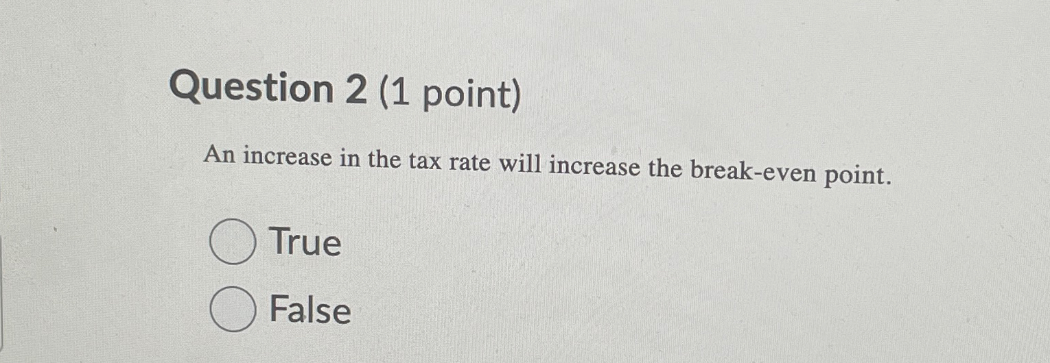  Question 2(1 point) An increase in the tax rate will increase