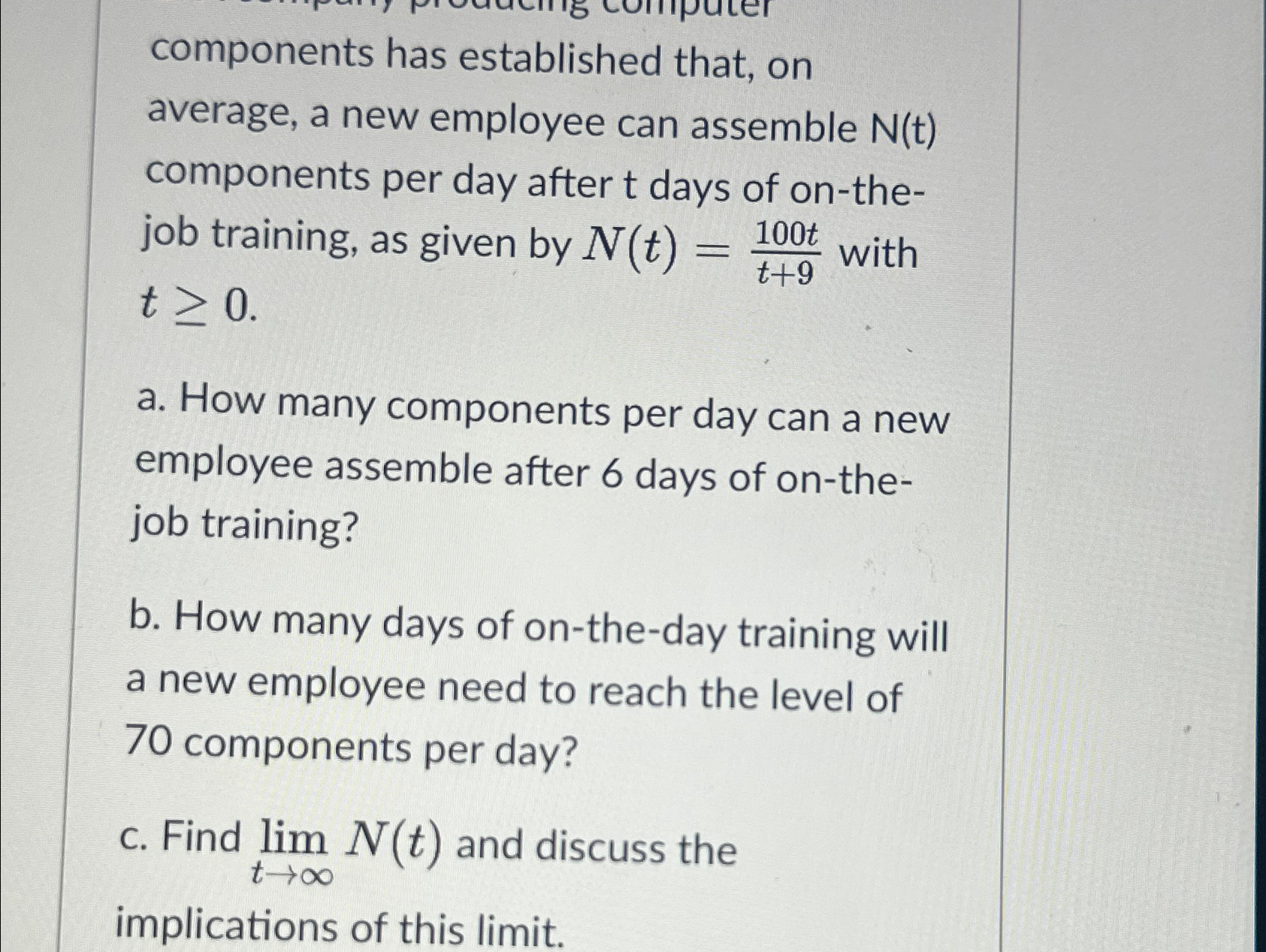  components has established that, on average, a new employee can assemble