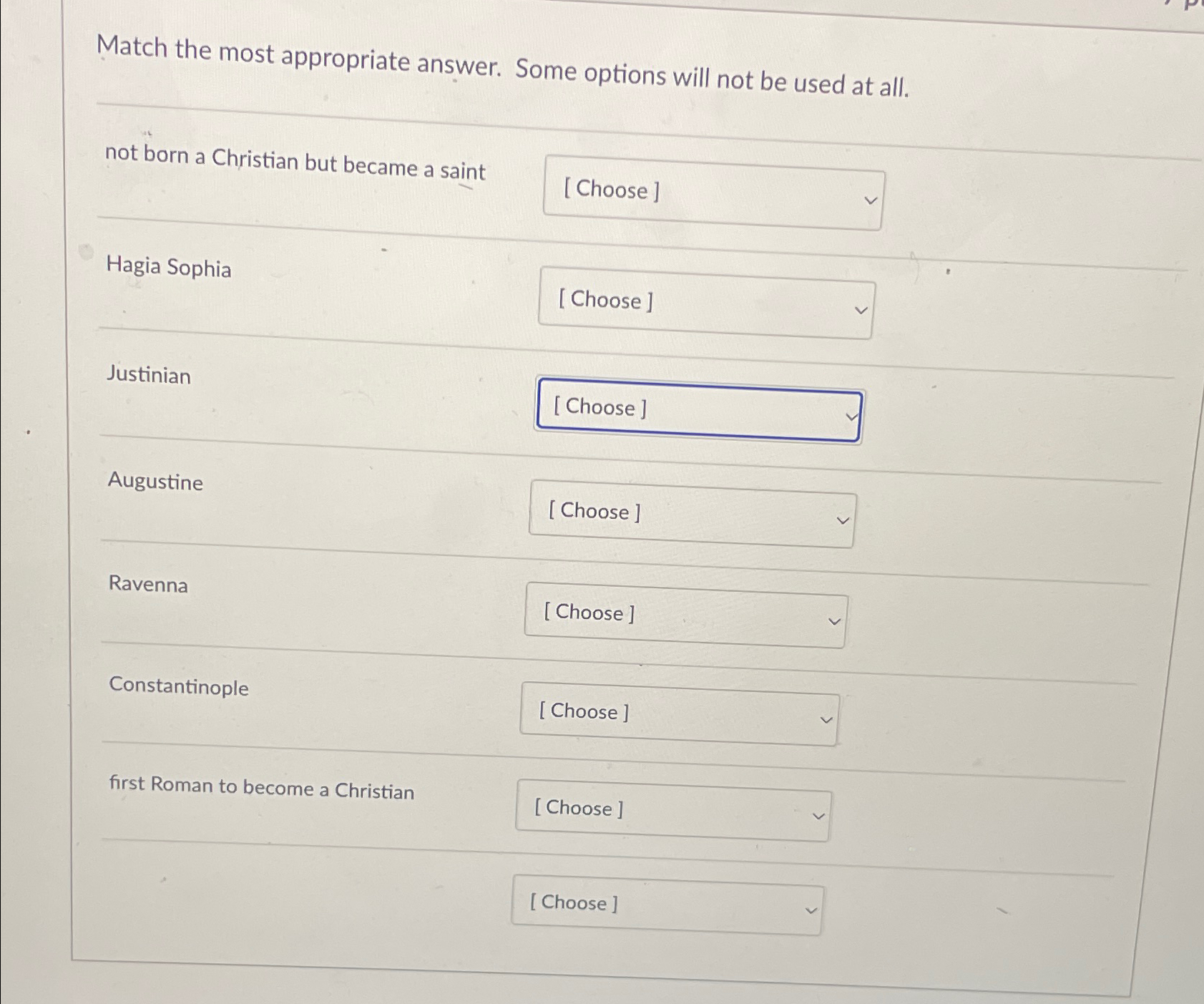  Match the most appropriate answer. Some options will not be used