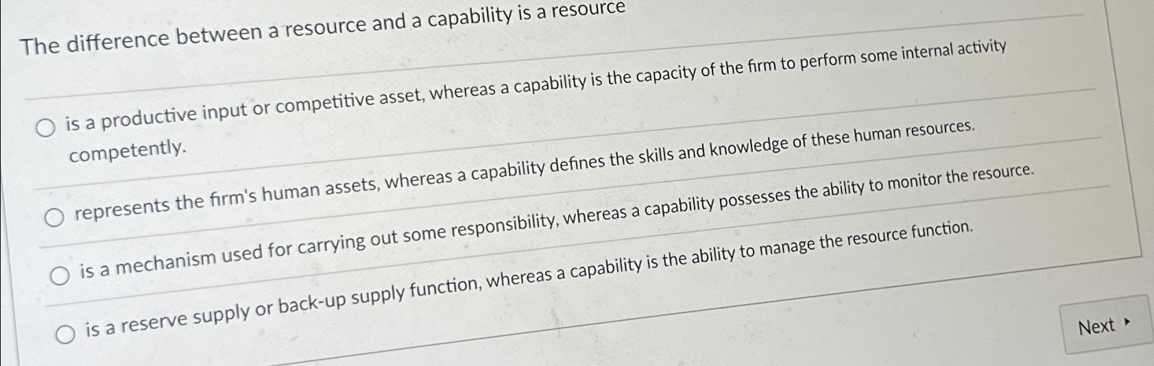  The difference between a resource and a capability is a resource