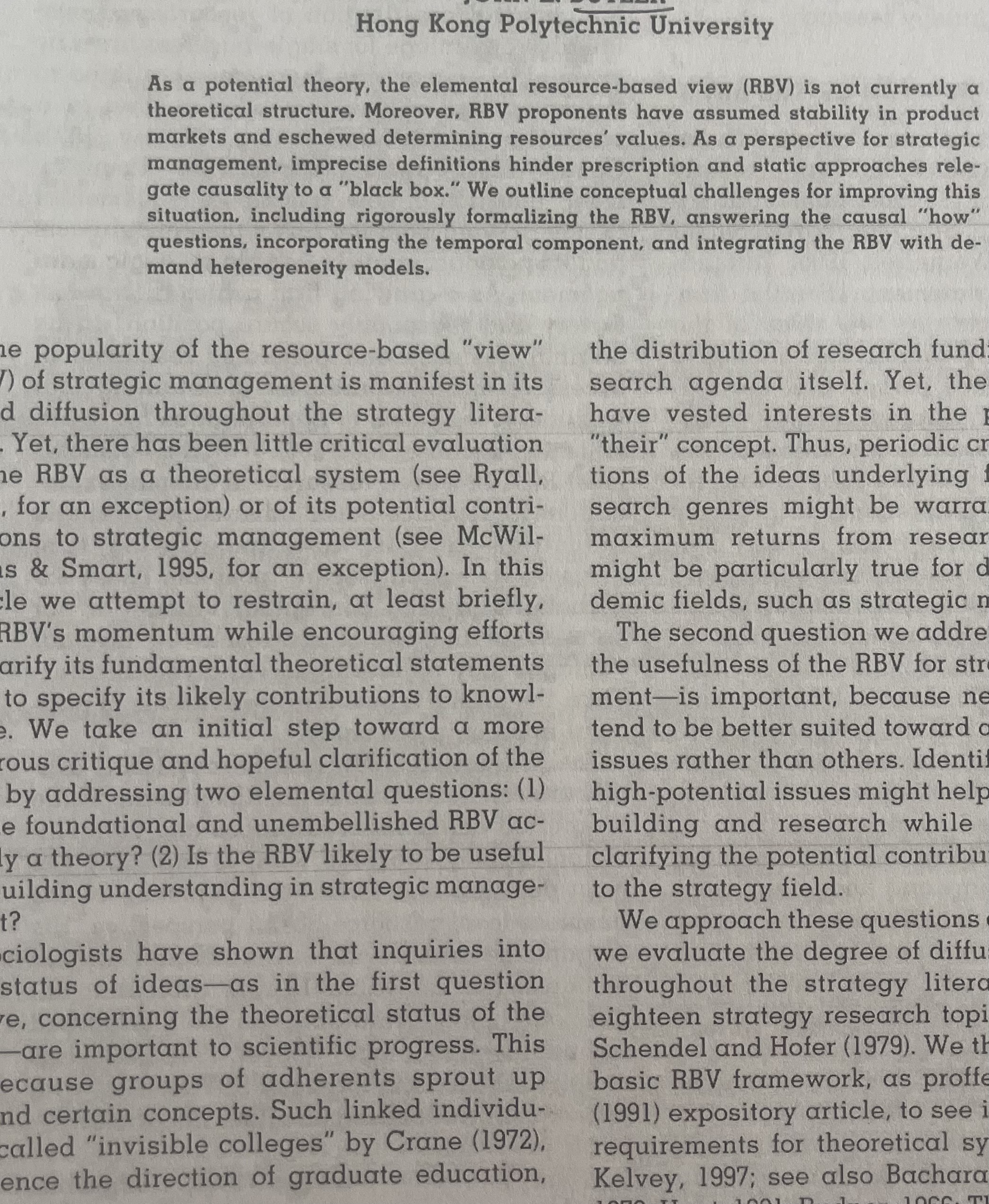 As a potential theory, the elemental resource-based view (RBV) is not